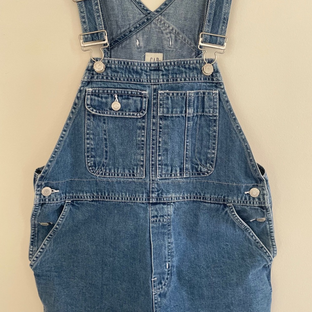 Gap Blue Denim Shortalls Medium Wash 100% Cotton Carpenter Overalls‎ Size Small - Picture 2 of 8